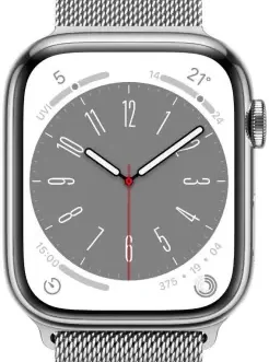 Apple Watch Series 8 GPS + Cellular with ECG app, Temperature sensor, Crash Detection  (Silver Milanese Strap, Regular)