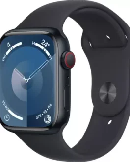 Apple Watch Series 9 GPS + Cellular 45mm Midnight Case & Midnight Sport Band – S/M  (Midnight Strap, Free Size)